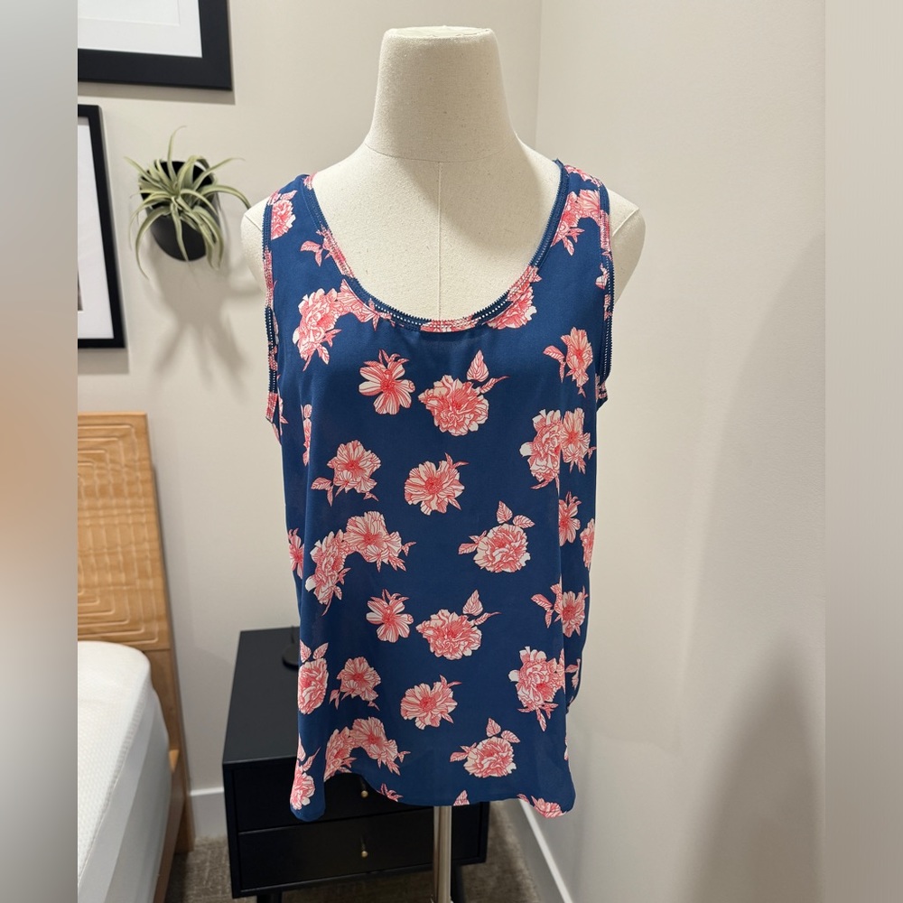Banana Republic Sleeveless Blouse, Blue/Orange/White, SMALL